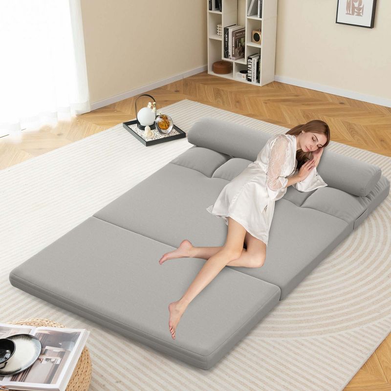 Costway Floor Sofa Bed with 2 Pillows 6 Positions Adjustable Backrest Velvet Cover Dark Grey/Light Grey, 4 of 11