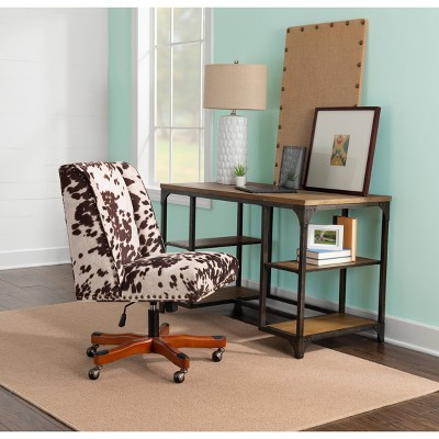 Ergonomic Swivel Office Chair in Brown/White Cow Print with Walnut Base