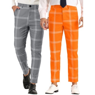 Lars Amadeus Men's Plaid Pattern Flat Front Checked Dress Pants 2 Packs