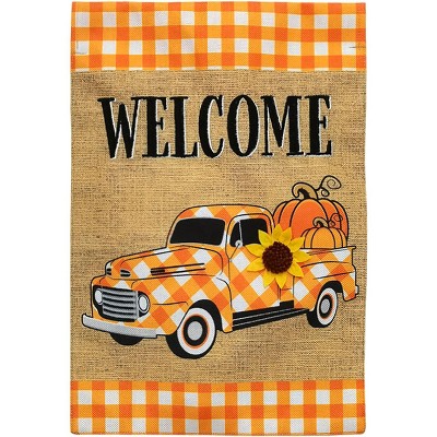 Checkered Fall Truck Burlap Garden Flag 18" x 12.5" Briarwood Lane