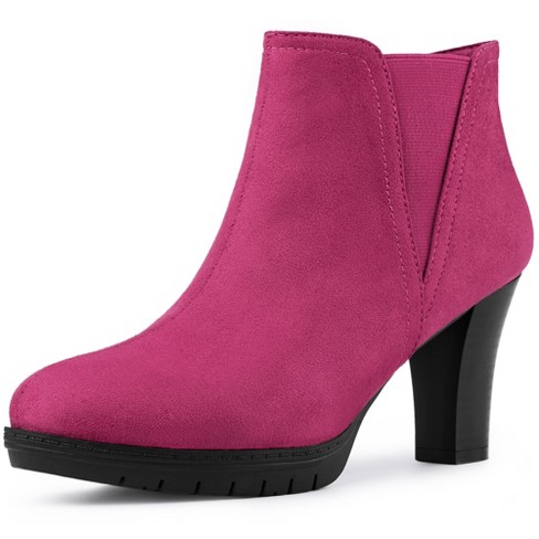 Allegra K Women's Round Toe Block Heels Chelsea Ankle Boots Hot Pink 6.5 :  Target