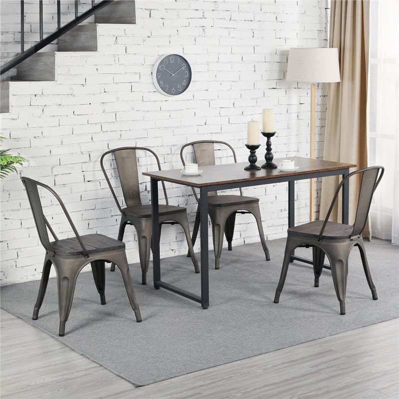 Yaheetech 4PCS Metal Frame and Wood Seat Stackable Dining Chairs with Backrest Footrests, 4 of 11