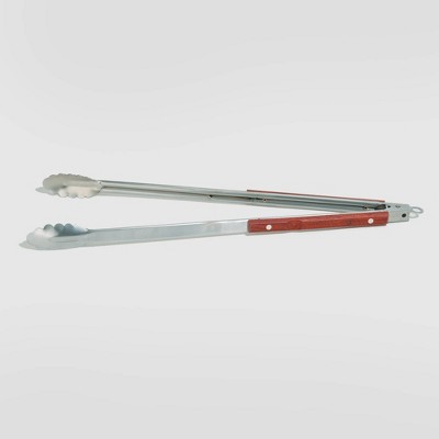 22" Stainless Steel Extra Long Rosewood Tongs Silver - Outset