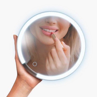 White Round Portable Makeup Mirror with Bluetooth Speaker