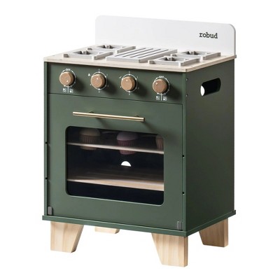 ROBOTIME Play Food and Toy Kitchens, Wooden Kitchen Playset with Cookware Accessories and Plenty of Play Features for Toddlers, Green, 16.1"*11"*22.6"