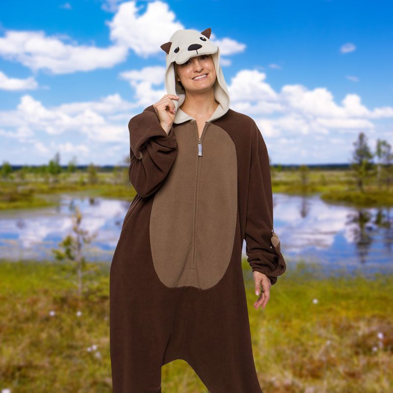 FUNZIEZ! Otter Adult Unisex  Novelty Union Suit - Brown Otter Costume for Halloween, 2 of 7