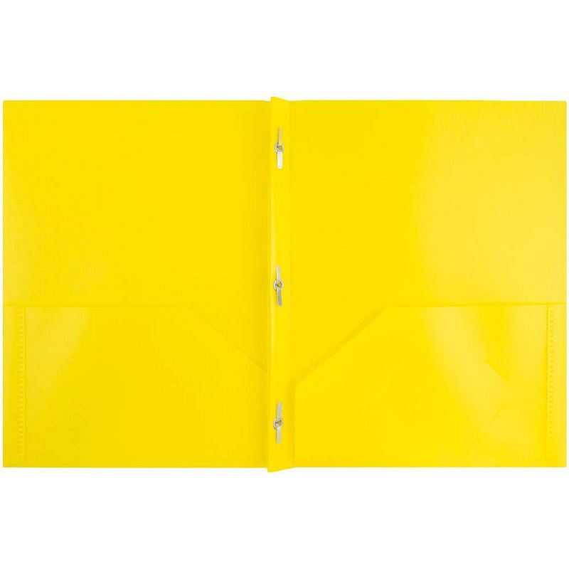 JAM 6pk POP 2 Pocket School Presentation Plastic Folders with Prong Fasteners Yellow, 3 of 8