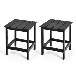 Costway 2 PCS Patio 15'' End Side Coffee Table Square Wooden Slat Deck White\Black\Gray