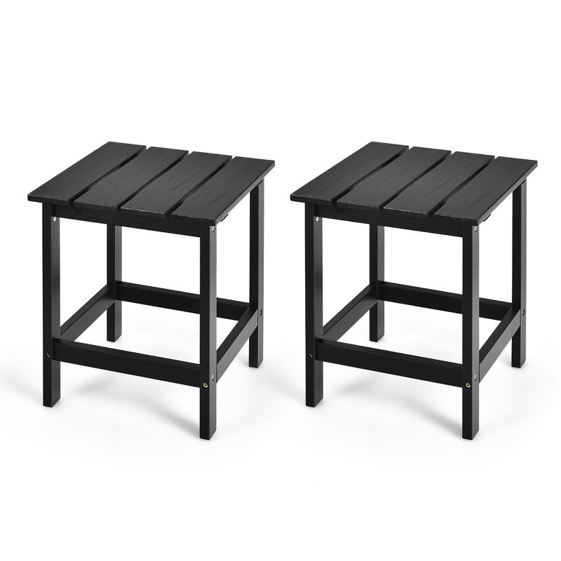 Costway 2 PCS Patio 15'' End Side Coffee Table Square Wooden Slat Deck White\Black\Gray, 1 of 11