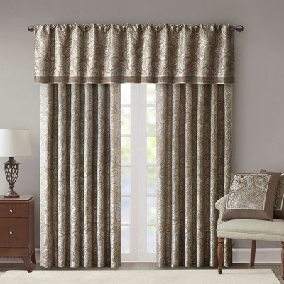 Classic Luxurious Paisley Motif Jacquard Weave Window Valance, Solid Faux Silk Flat Piping Detailed Valance for All Seasons