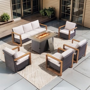 Buenhomino 8 Piece Patio Furniture Set with 41" Fire Pit Table Wicker Rattan Patio Sectional Sofa Set Outdoor Seating Furniture with Thickened Cushion - 1 of 4