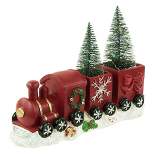 Northlight 12" Red and Gold Christmas Train With LED Lighted Frosted Trees Tabletop Decoration