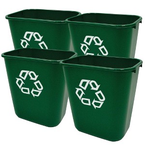 Rubbermaid Resin Deskside Recycling Trash Can, 7-Gal Plastic Bin, Green, 4 Pack - 1 of 3