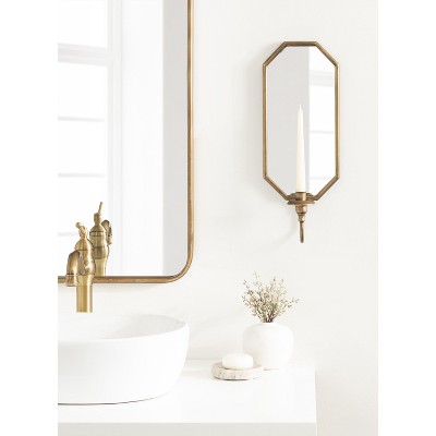 Gold Antique Mirrored Wall Sconce with Candlestick Holder