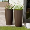 FONTOI 2PCS Round Tall Planter Pot with Drainage Holes, Indoor Outdoor Flower Planters for Garden Living Room Backyard, Brown, 13"*23.6"*13" - 2 of 4