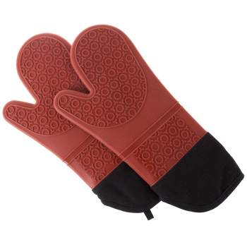 Silicone Oven Mitts – Extra Long Professional Quality Heat Resistant With  Quilted Lining And 2-sided Textured Grip – 1 Pair Red By Lavish Home :  Target