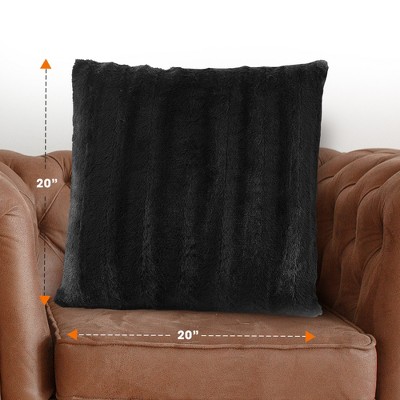 Black Faux Fur Decorative Throw Pillow Cover, 20" x 20"