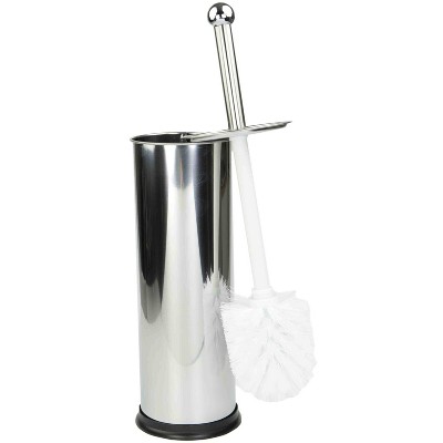 Home Basics Hide-Away and Splash Proof Polished Stainless Steel Toilet Brush with Non-Skid Hygienic Holder, Silver