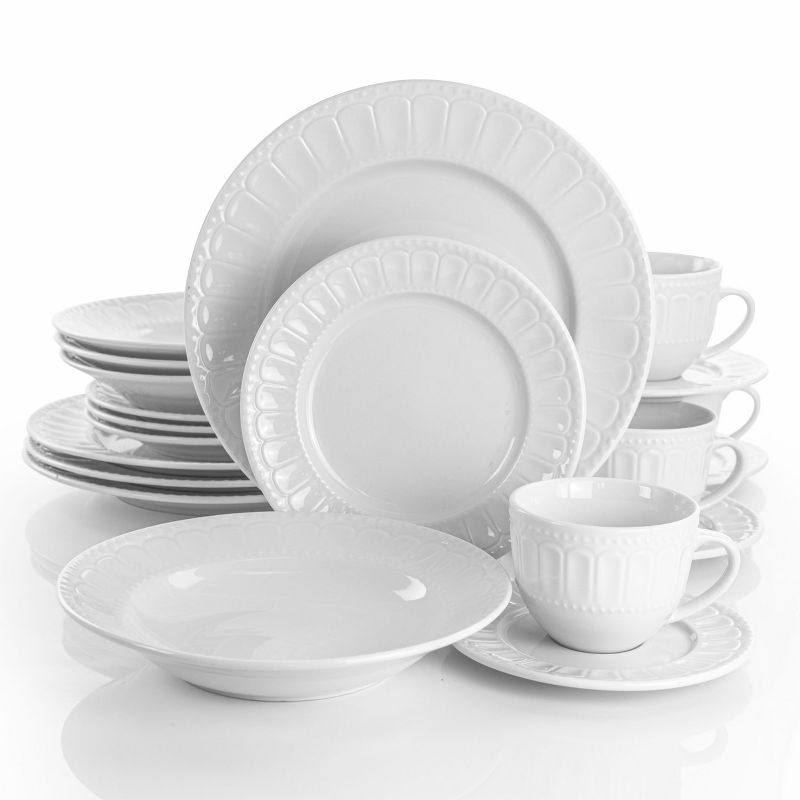 Elama Charlotte 20 Piece Porcelain Dinnerware Set in White, 3 of 17