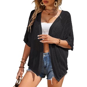 Clearlove Womens 2025 Short Sleeve Crochet Summer Cardigan Cropped Sweater Lightweight Shrug Cardigan - 1 of 4