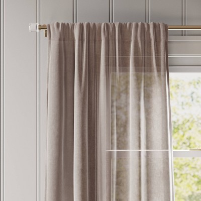 54"x84" Light Filtering Textural Sheer Curtain Panel Brown - Threshold™: Solid, Recycled Polyester, Rod Pocket, UV Protection