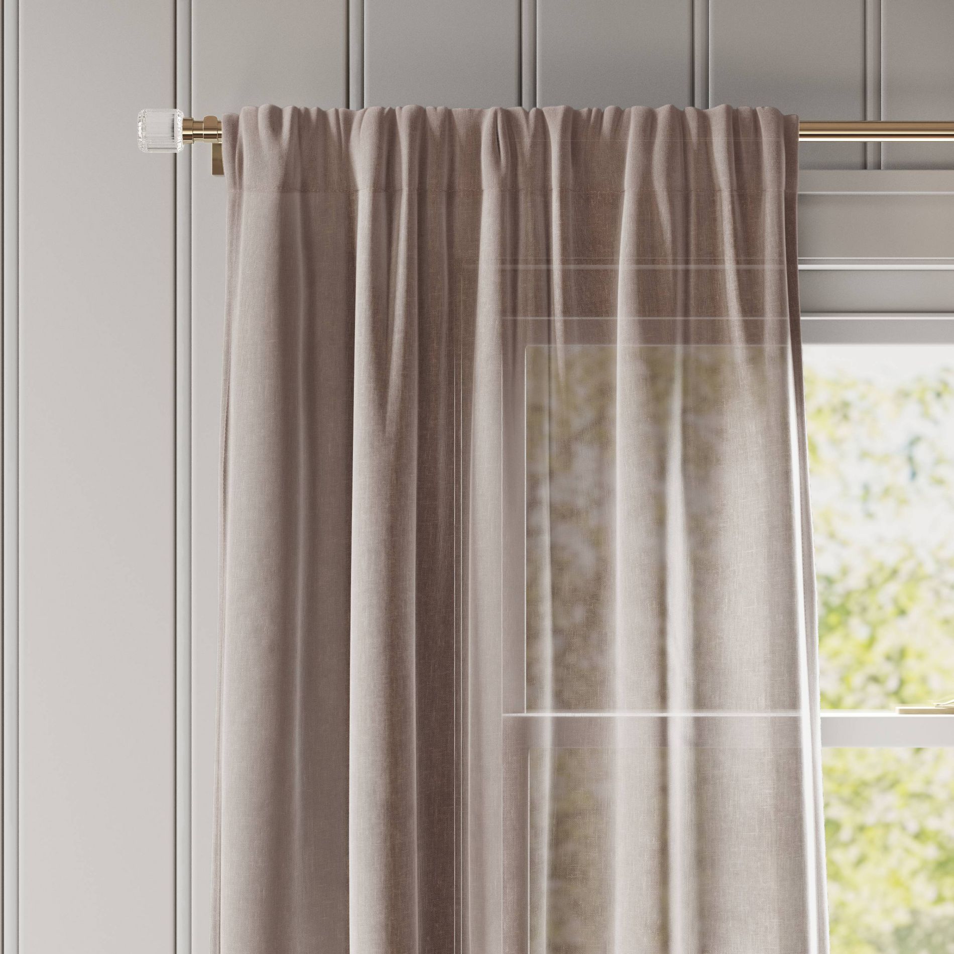 54"x84" Light Filtering Textural Sheer Curtain Panel Brown - Threshold™: Solid, Recycled Polyester, Rod Pocket, UV Protection