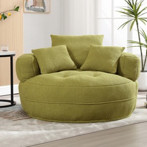 MOONMISS Oversized Barrel Accent Chairs,Round Lazy Sofa with 3 Pillows,Comfy Armchair with Thick Base for Living Room,Bedroom,Apartment - 1 of 4