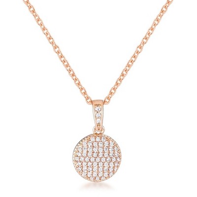 ShineHigh Pave CZ Disk Pendant Necklace – Dazzling Cubic Zirconia in Goldtone, Rose Goldtone, or Rhodium Finish with Matching Chain