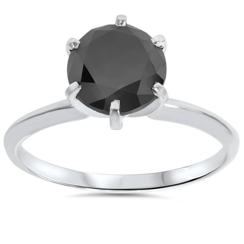 Pompeii3 2 ct 14K White Gold Black Diamond Solitaire Engagement Ring, 1 of 6