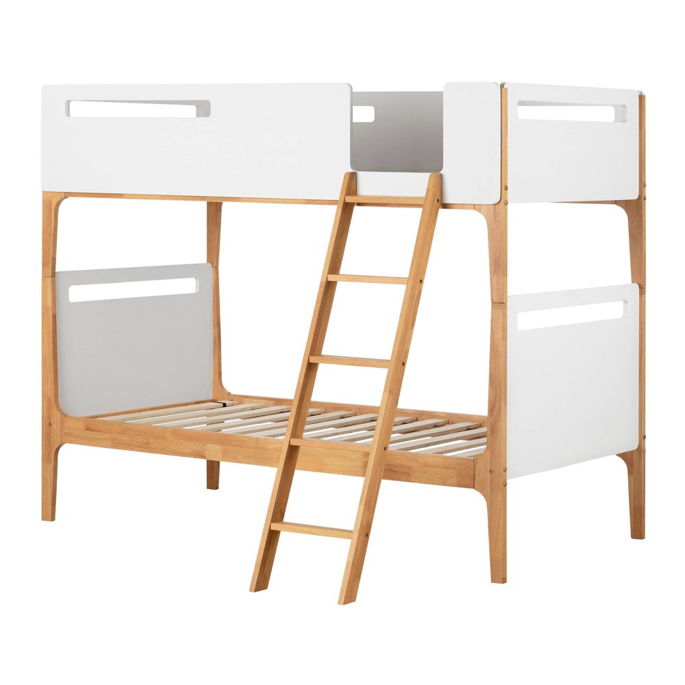 Photos - Bed Frame Twin Bebble Modern Kids' Bunk Beds Pure White and Exotic Light Wood - Sout