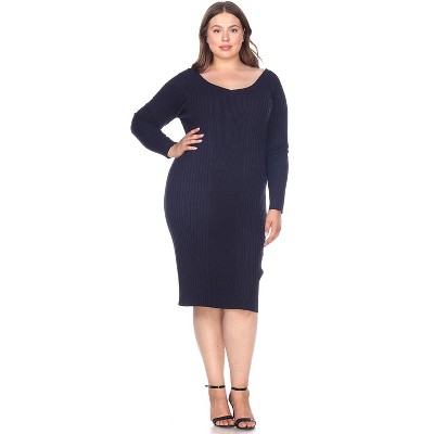Women's Plus Size Long Sleeve Destiny Sweater Dress - White Mark