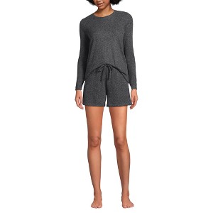 Lands' End Women's Cozy Brushed Rib 2 Piece Pajama Set - Long Sleeve Top and Shorts - 1 of 3