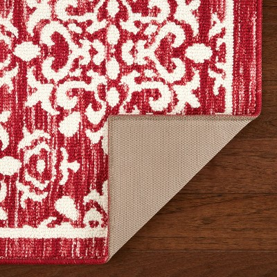 Red and White Tufted Medallion Washable Runner Rug 24" x 72"