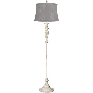 360 Lighting Colonnade Traditional Country 60" Tall Standing Floor Lamp Metal Antique White Finish Living Room Bedroom House Drum Treble Gray Shade - 1 of 4