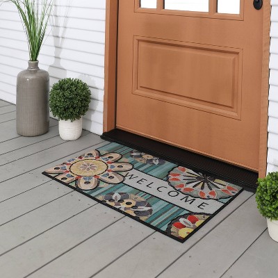 Blue Floral Medallion Recycled Rubber Welcome Doormat