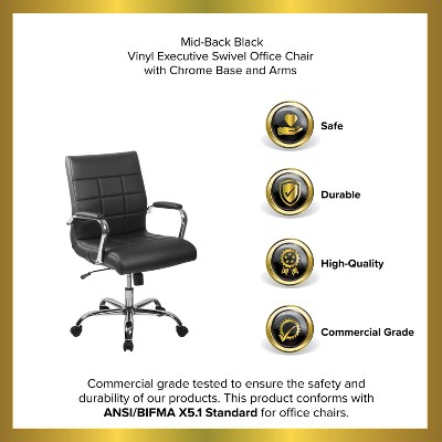 Mid-Back Black Vinyl Executive Swivel Office Chair with Chrome Base