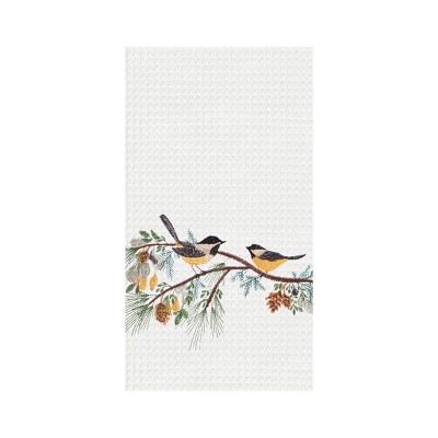 C&F Home Chickadee Sprig Embroidered Waffle Weave Kitchen Towel