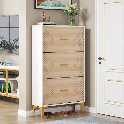 Hommoo Shoe Storage Cabinet with 3 Flip Drawers White