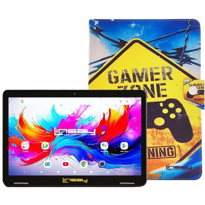 LINSAY 10.1"Octa Core  256GB Storage Android 15 Tablet with Gamer Shape Case