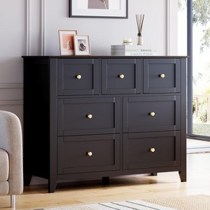 7-Drawer Farmhouse Dresser with Deep Storage and Gold Handles, Tall Organizer for Bedroom, Living Room and Closet, Easy Assembly Space Saving - 1 of 4