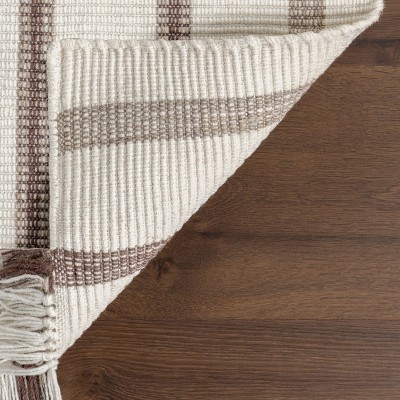 Toluca Ivory and Brown Striped Wool Rectangular Area Rug, 4' x 6'