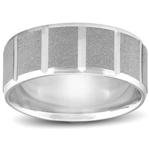 Pompeii3 Satin 8mm Mens Comfort Fit Wedding Band 10K White Gold - 1 of 4