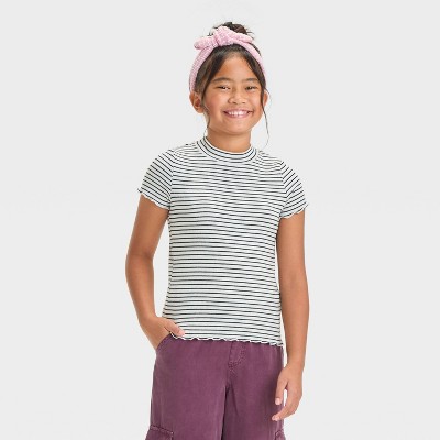Image of Girls' Short Sleeve Rib 'Stripe' T-Shirt - Cat & Jack™ Cream S