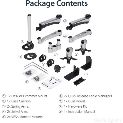 Silver and Black Dual Monitor Mount with Full-Motion Arms