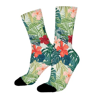 Hibiscus Flowers Women Printed Crew Socks Funny Funky Socks Soft Polyester Novelty Gifts for Artists Men