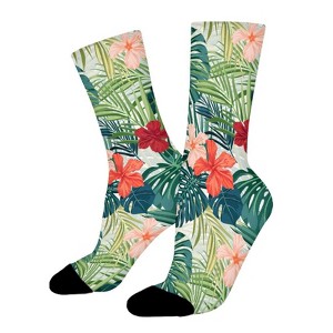 Hibiscus Flowers Women Printed Crew Socks Funny Funky Socks Soft Polyester Novelty Gifts for Artists Men - 1 of 1
