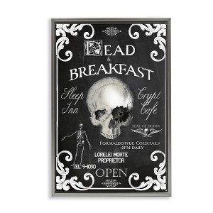 Stupell Industries Dead & Breakfast Spooky Skull Floating Frame Canvas Art, Gray, 21" x 31" - 1 of 4