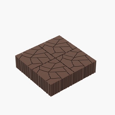 Chic Crate-Stone Style Interlocking Deck Tiles – 44-Pack Quick-Install 12x12 Patio Flooring  Indoor/Outdoor Red Brown
