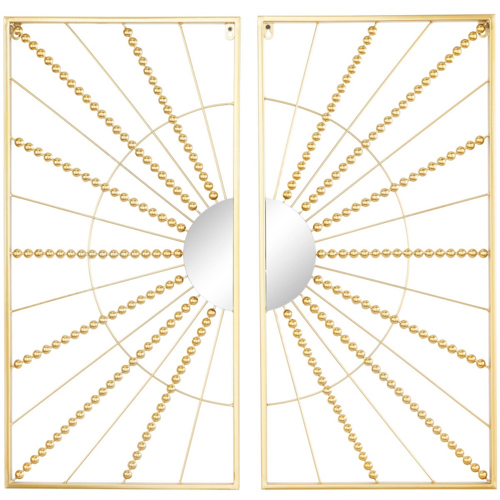 Photos - Wallpaper Set of 2 Metal Geometric Half Moon Mirror Wall Decors with Gold Frame - Co