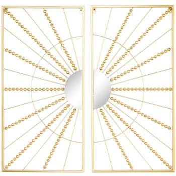 Set of 2 Metal Geometric Half Moon Mirror Wall Decors with Gold Frame - CosmoLiving by Cosmopolitan